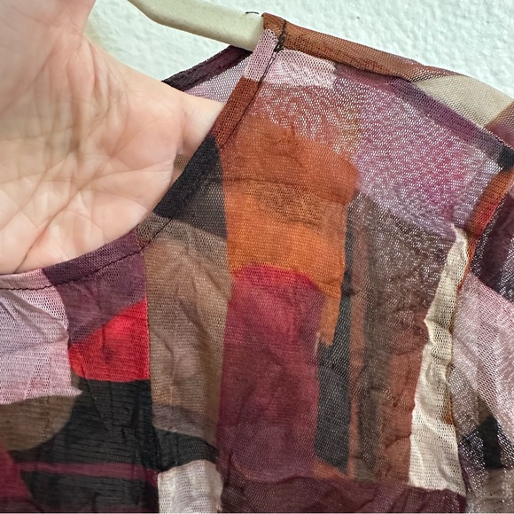 Lisa Bayne Semi-Sheer Crinkle Tunic Top Women's Large Geometric Asymmetric Hem - Picture 5 of 9